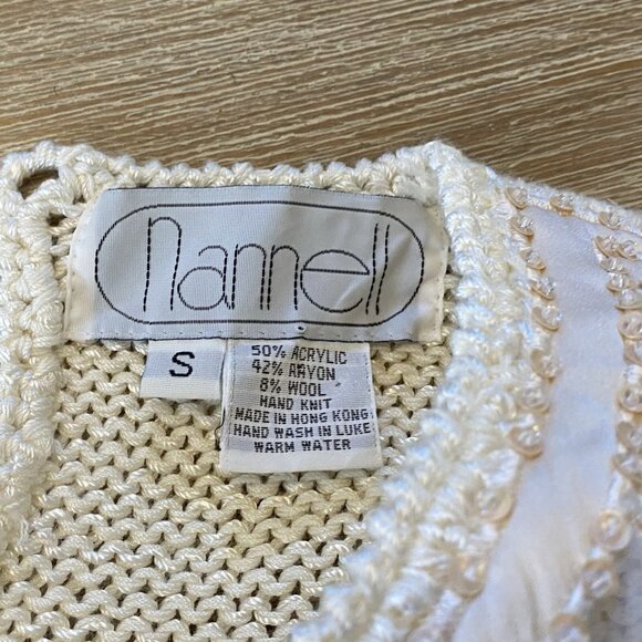 Vintage Nannell Sweater Women's Ivory S Beaded Sequins Hand Knit Dynasty 80's - Picture 2 of 14